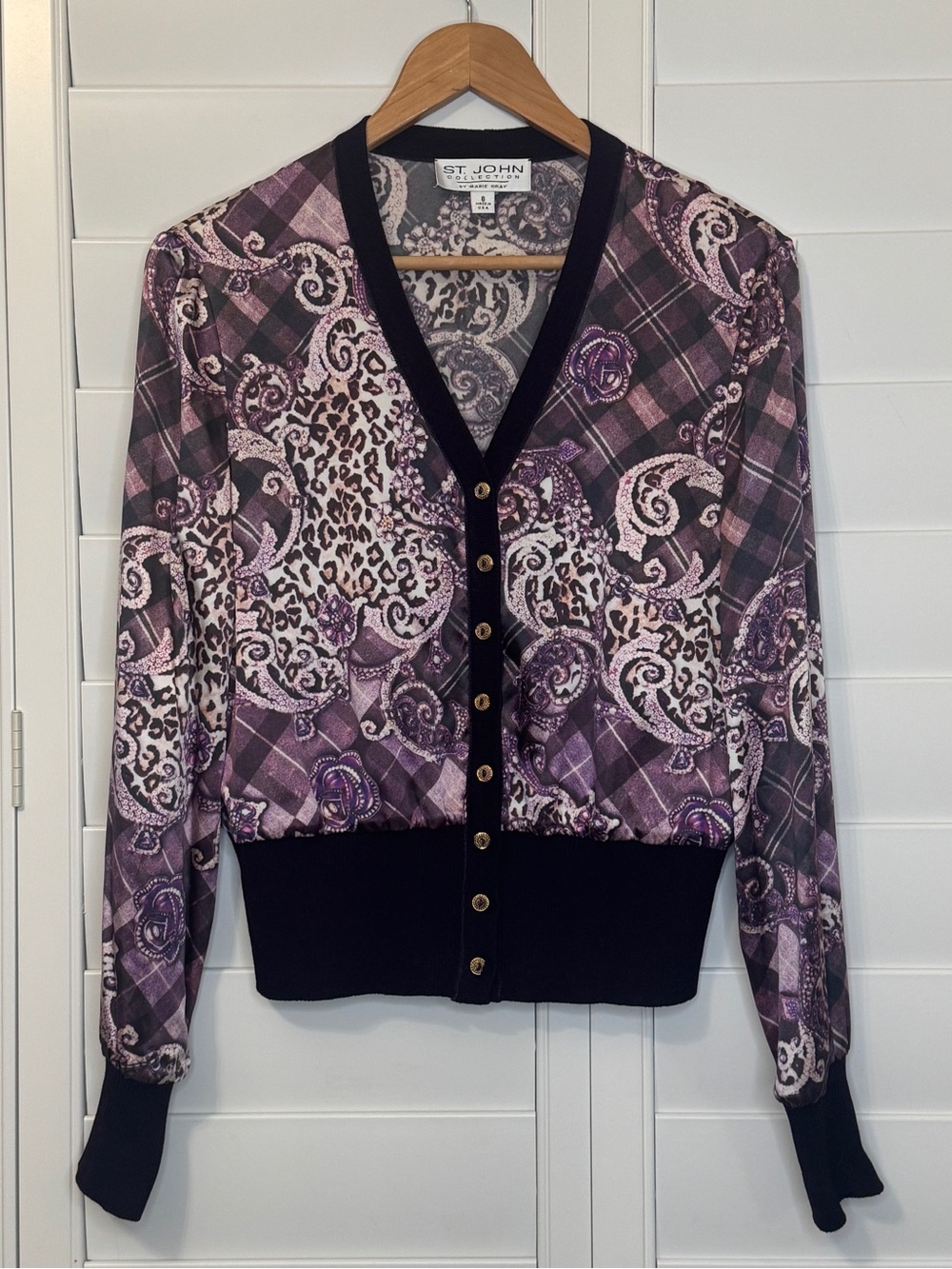St. John purple printed cardigan